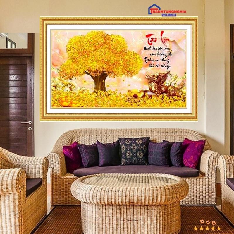 Tranh đính đá - tranh thêu chữ thập cây kim tiền tài lộc