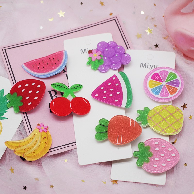 2Pcs Girls Hair Clips Cute Colorful Fruit Hair Pin Children Hairpin Princess Hair Accessories