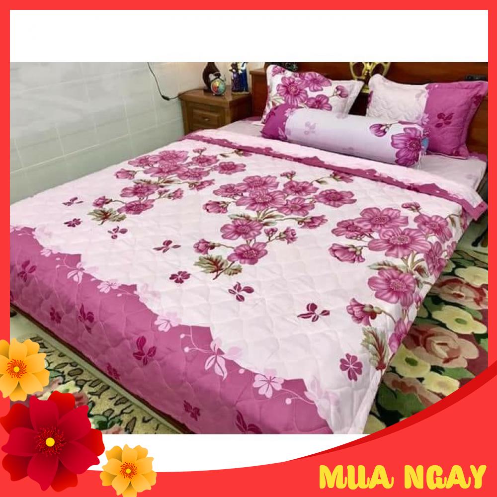 Bộ Chăn Hè Ga Gối, Drap Giường 5 Món Mẫu Hoa Đào