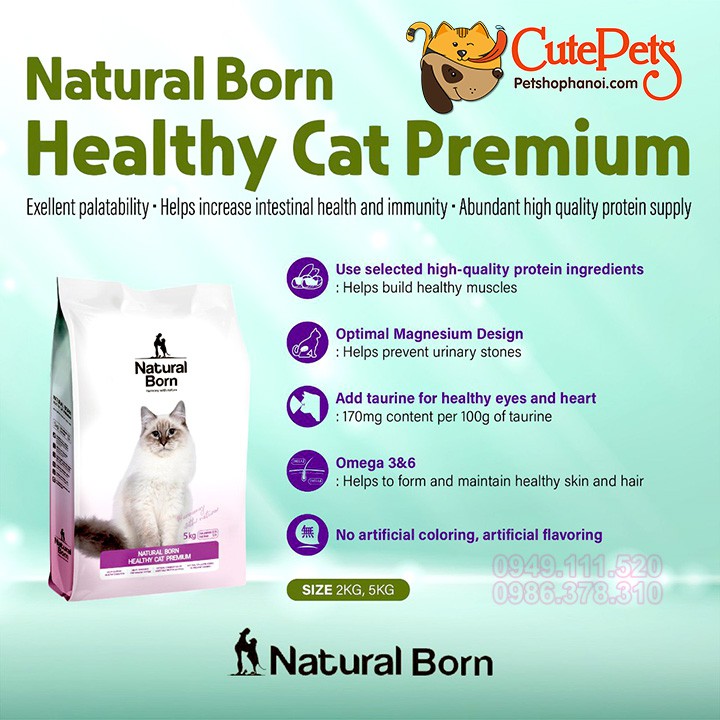 Thức ăn cho Mèo Natural Born Healthy Cat Premium Hạt mèo Hàn Quốc- CutePets