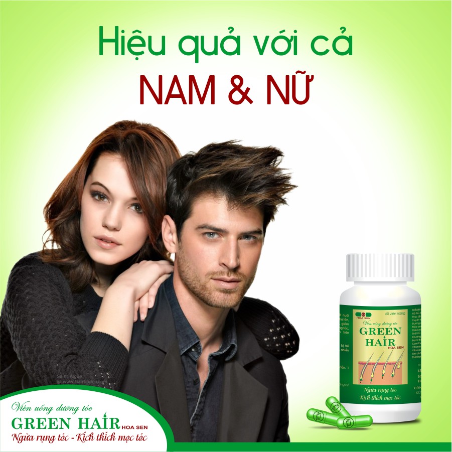 [Freeship extra]GREEN HAIR Hoa Sen - Ngừa rụng tóc, kích thích tóc mọc nhanh, giúp làm đen và mượt tóc (Lọ 60 viên nang)