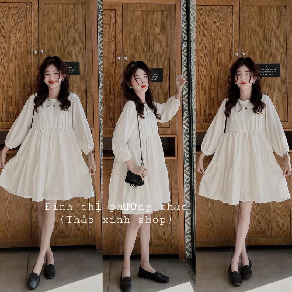 [ Mã FAMAYWA2 giảm 10K đơn 50K] Đầm Babydoll Nữ Trắng Chun Tay 🦋 Váy Nữ Dáng Ngắn Ly Ngực 🦋
