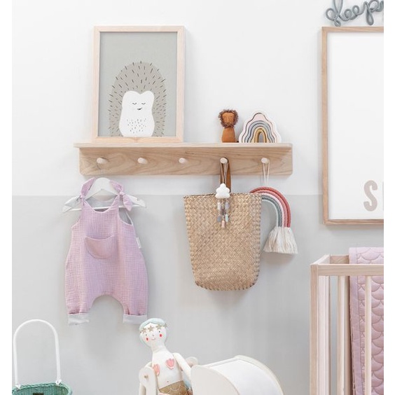 Kệ gỗ chữ L treo tường 5 chốt treo, kệ trang trí gỗ thông, giá gỗ Decor phòng ngủ,móc quần áo, phụ kiện