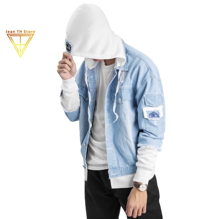 Áo khoác jean Unisex nam nữ TH Store bò phối nón nỉ trắng cao cấp cá tính ulzzang - HÀNG MỚI VỀ