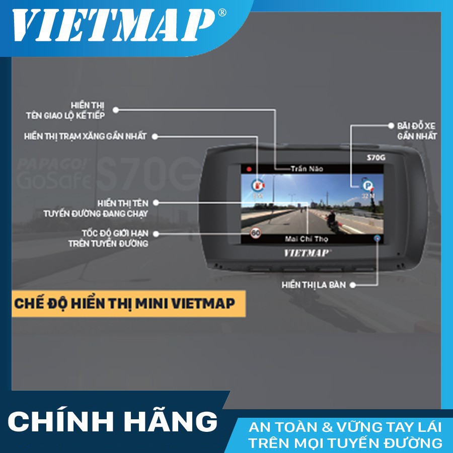 Camera hành trình VIETMAP Papago S70G cho xe ô tô + thẻ nhớ 32/64/128GB Class 10