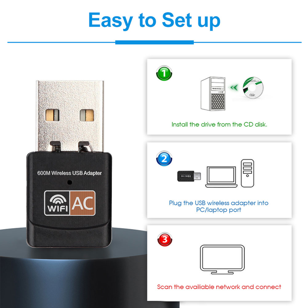 Bộ chuyển đổi Wifi USB Wifi 5Ghz Bộ điều hợp Wi-Fi USB AC 600Mbps Bộ điều hợp Wi-fi Băng tần kép | BigBuy360 - bigbuy360.vn