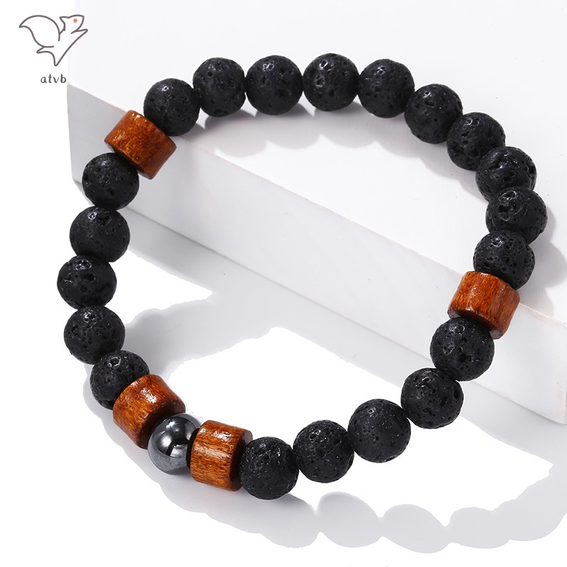 Vòng Tay Chuỗi Hạt Đá Núi Lửa Handmade Bằng Gỗ Thời Trang Cho Nam Và Nữ