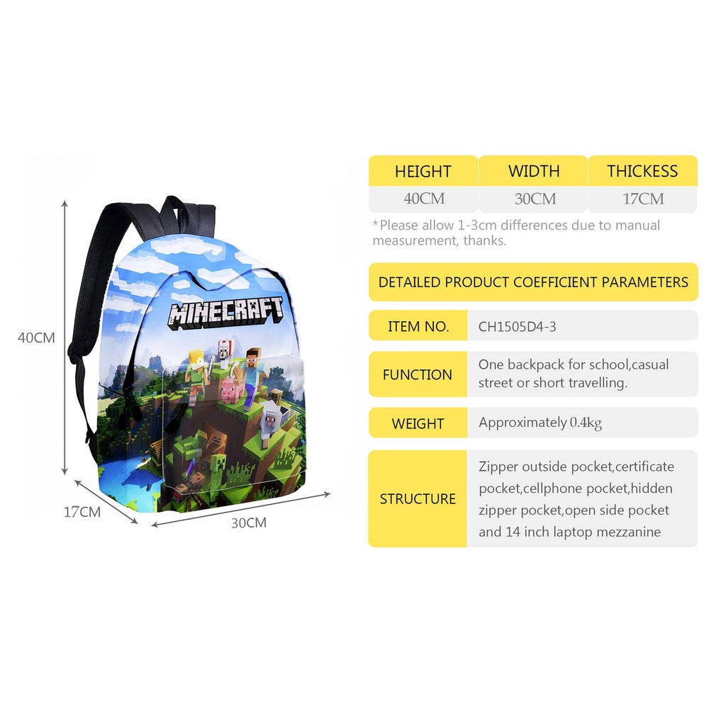ROBLOX Ba Lô Đi Học In Hình Minecraft Hoạt Hình Cho Bé