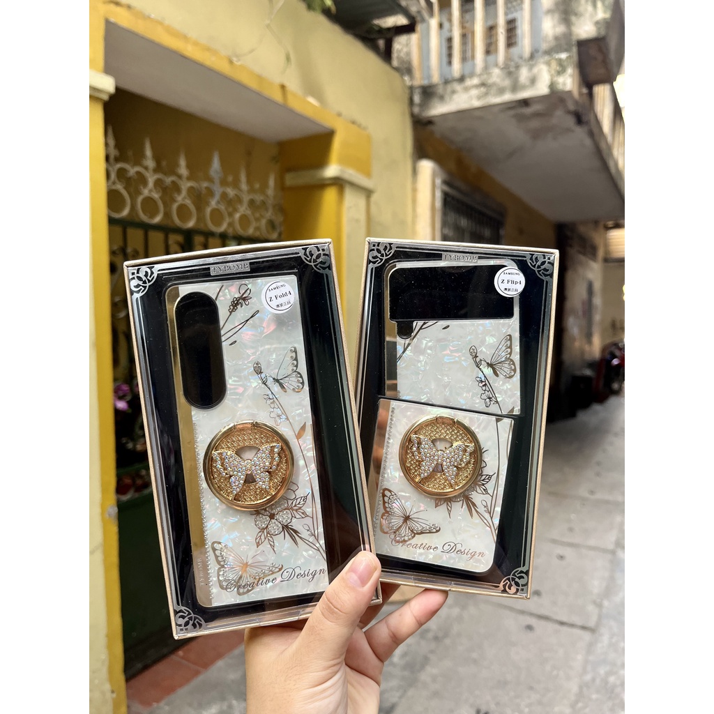 CHÍNH HÃNGỐp hãng TYBOMB BƯỚM ĐÁ KÈM IRING lưng gương kính SAMSUNG ZFOLD Z FOLD ZFLIP FLIP 4 3