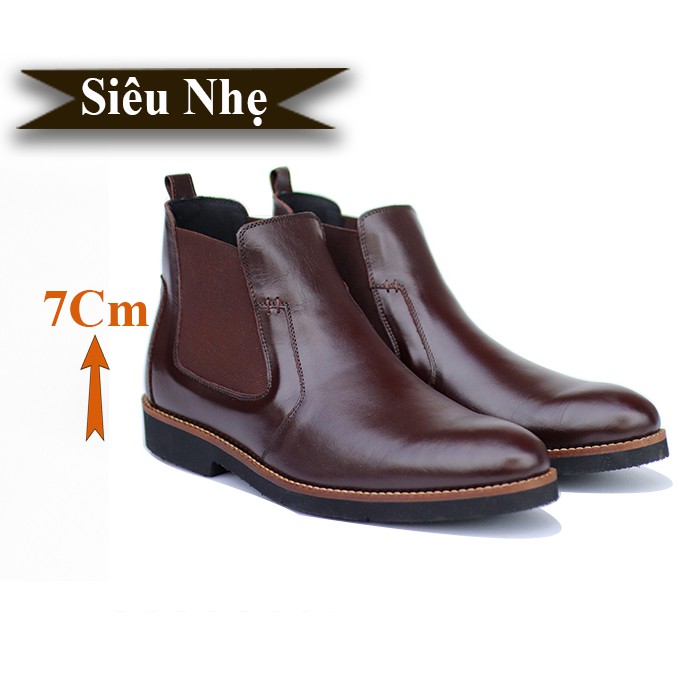 GIÀY BOOTS NAM SIÊU NHẸ T&TRA TĂNG CAO 7CM – S1077 NÂU TỐI- DA BÒ THẬT 100%