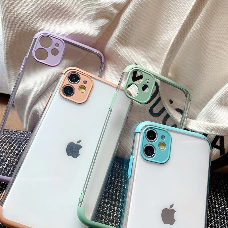 Ốp lưng trong viền màu bảo vệ camera màu pastel dẻo mịn dành cho iPhone 11 Pro Max 7 8 Plus X XsMax XR Cú Mèo Case