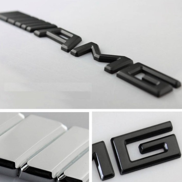 Sản Phẩm Decal logo 3D hợp kim inox chữ nổi AMG dán xe đuôi ô tô: Màu Đen và Bạc .