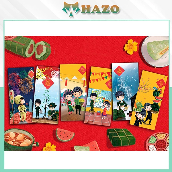 Bộ 100 Bao Lì Xì Tết Công An, Bộ Đội Chúc May Mắn Phát Tài - Hazo
