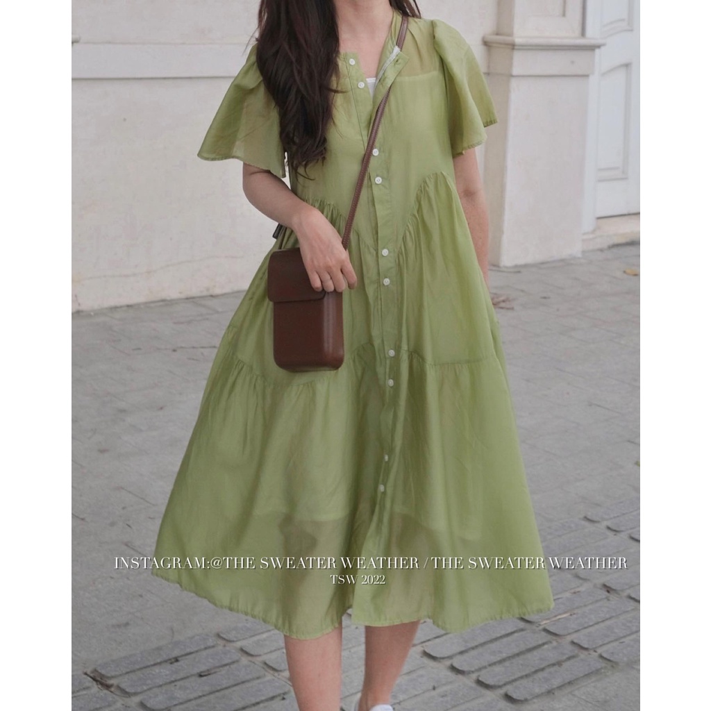 Váy babydoll vải tơ mềm cộc tay xoè dài kèm váy hai dây the.sweaterweather TSW (ảnh thật)