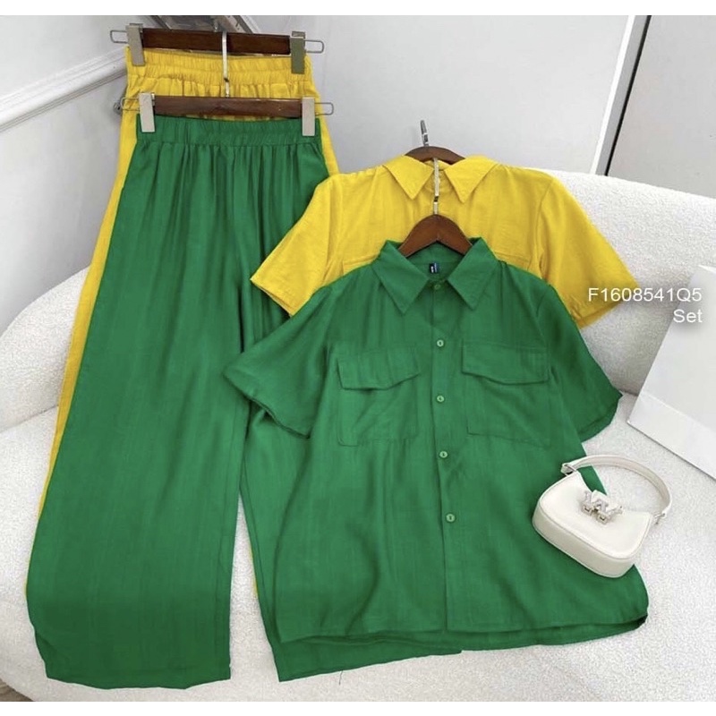 Set đũi áo cổ bẻ hai túi kèm quần dài TT1608