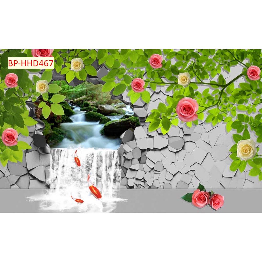 Tranh dán tường 3D Giả Gạch Giả Gỗ Hoa Dây Leo