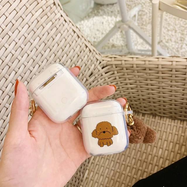 Dễ Thương Vỏ Bảo Vệ Hộp Sạc Tai Nghe Airpods 1 / 2 Trong Suốt Hình Chó Poodle Đáng Yêu Kèm Móc Khóa