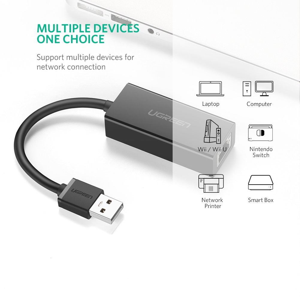 Cáp chuyển đổi USB 2.0 sang LAN 10/100mbps UGREEN CR110 Kết nối ổn định | Thiết kế nhỏ gọn BH 18 Th 1 Đổi 1 20253 20254