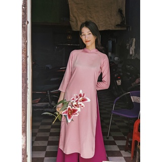 Set Áo Dài Rosemary lụa tây thi hồng tím