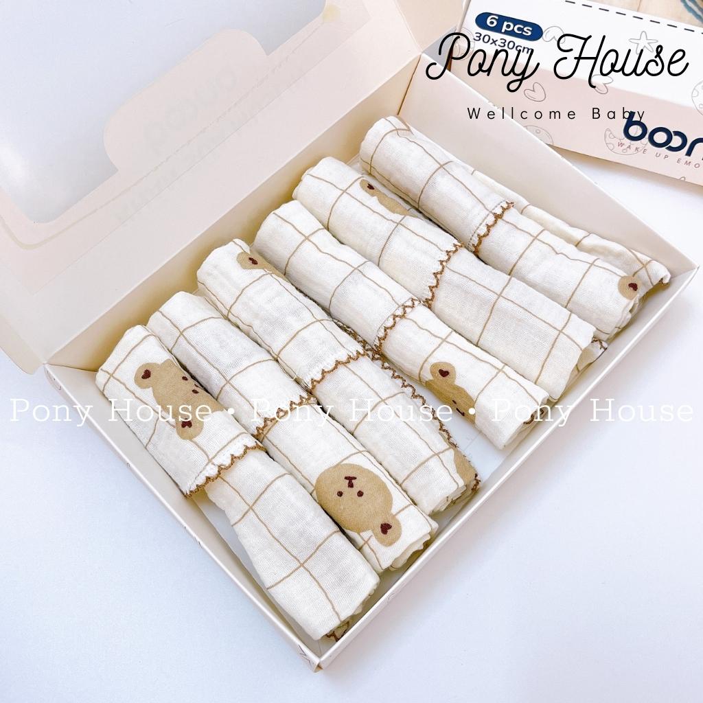 Khăn Sữa Boona - Set 6 Khăn Xô Muslin Siêu Mềm, Mịn Rửa Mặt, Tắm Cho Bé Sơ Sinh