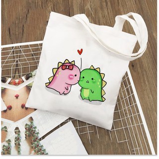 TÚI TOTE VẢI BỐ ĐEO VAI CANVAS KHỦNG LONG Thời trang AOMIVN vuhuyenstore SKU 019