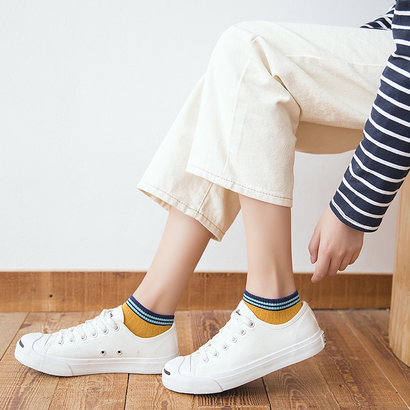 6 Pairs Cotton Low Cut Women Socks Striped Korean Cute Nonslip Novelty Ankle Socks Spring Breathable Comfortable Female Socks