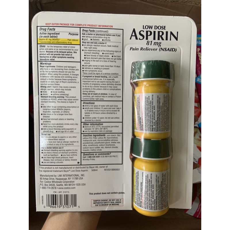 Aspirin.81mg.Kirkland.Signature 365 Viên