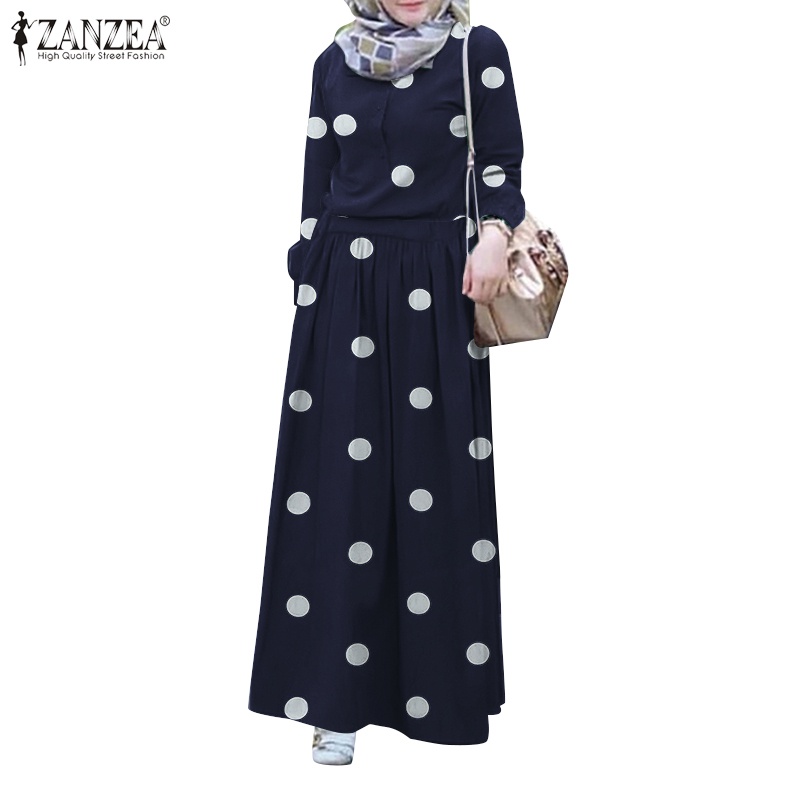 Đầm Maxi Zanzea họa tiết chấm bi thời trang hồi giáo dành cho nữ