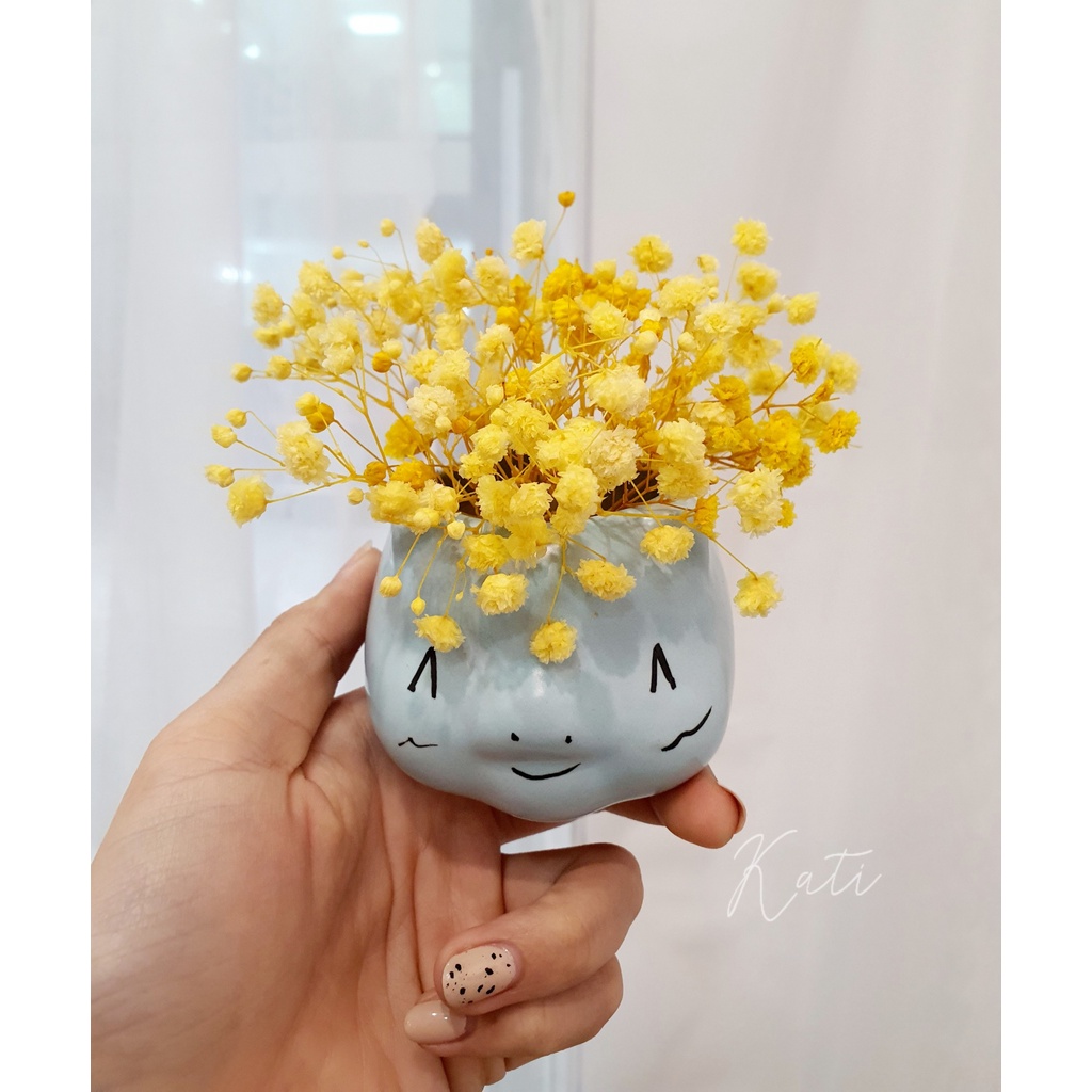 Bình hoa baby khô con mèo so cute, hoa trang trí, bình decor bàn học