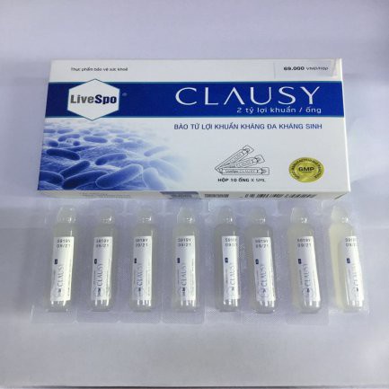 Men vi sinh Livespo Clausy giúp giảm rối loạn tiêu hóa,tiêu chảy phân sống khó tiêu.Hộp 10 ống suckhoechomoinha