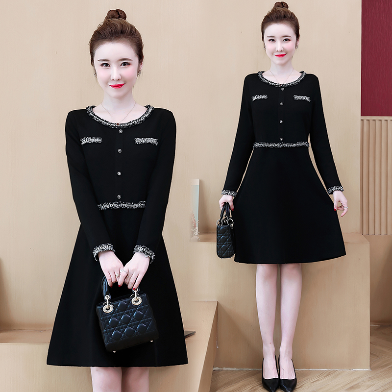 L-5XL Plus Size Women's Clothing Autumn Winter Long Sleeve Black Dress Casual Fashion Korean Midi Dresses