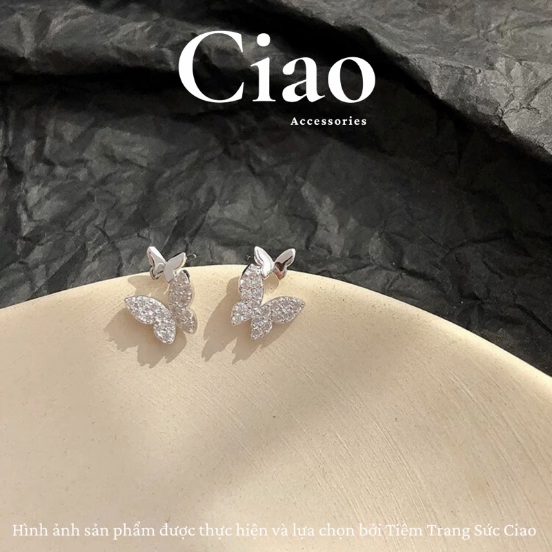 [HOẢ TỐC 1H] Khuyên tai/ Bông tai mạ bạc S925 thiết kế hình bổng hồ điệp đôi Charles Ciao