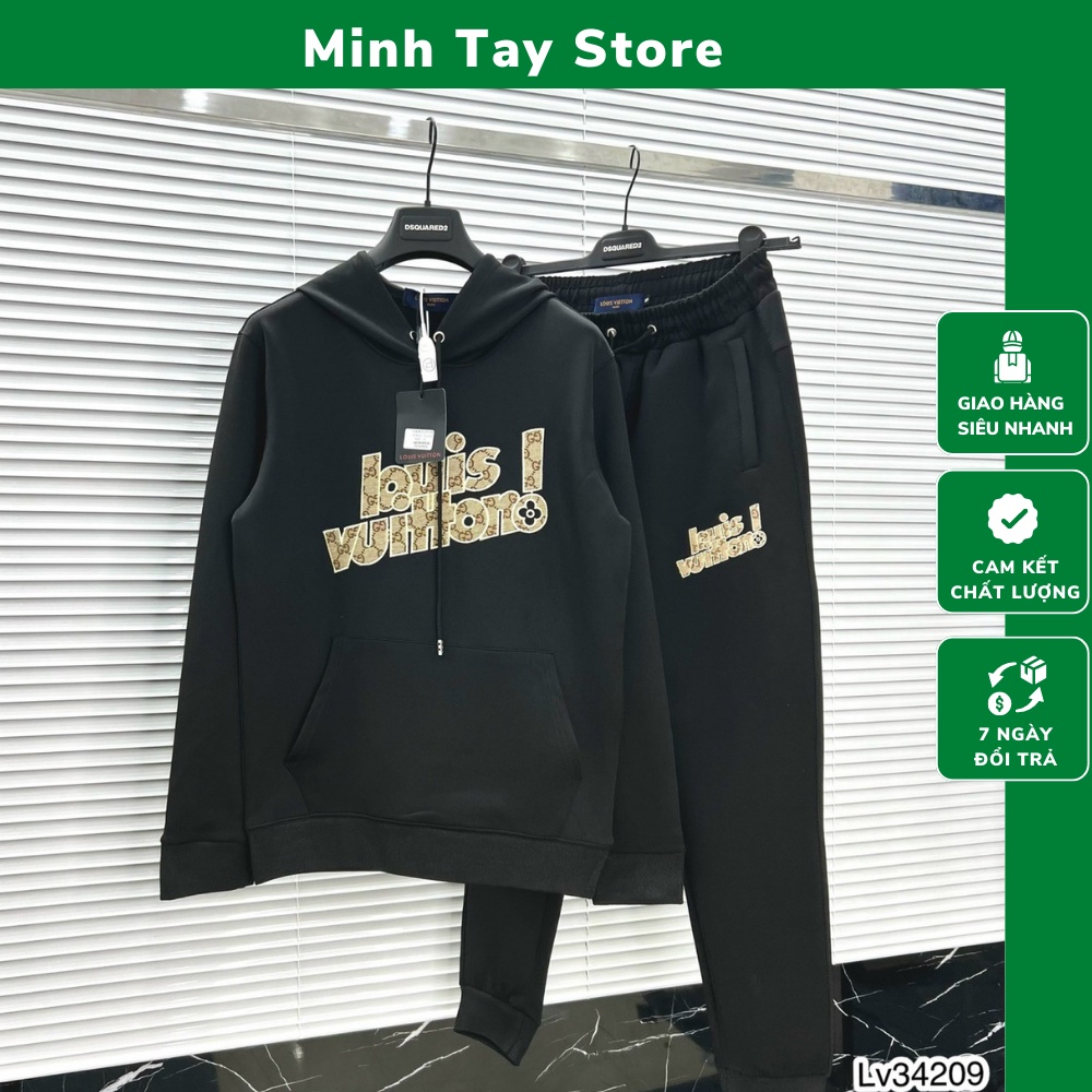 Bộ Nỉ Hoodie Nam Lv Phối Họa Tiết Hình Thêu Gấu . Bộ Nỉ Thu Đông Nam Nữ Lv Cao Cấp - MINH TÂY STORE