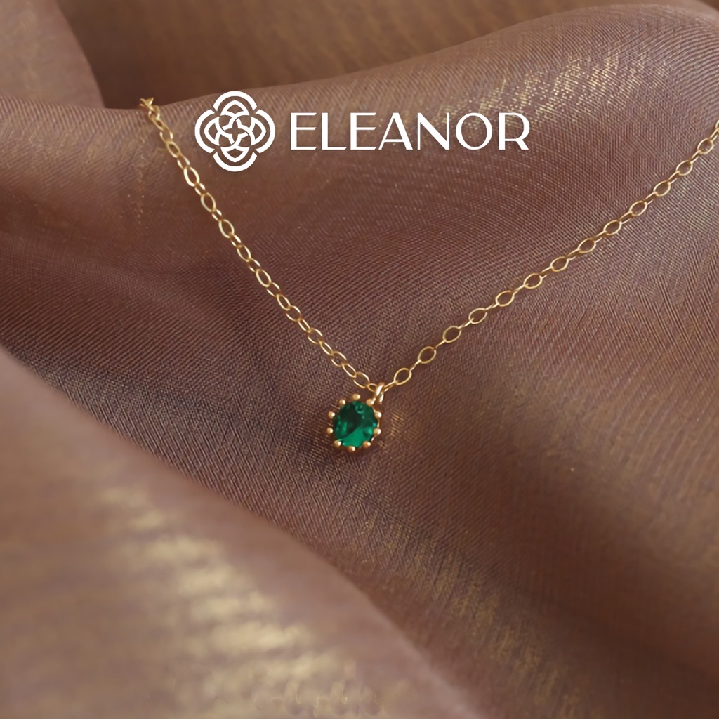 Dây chuyền nữ Eleanor Accessories mạ vàng 14K mặt tròn nhỏ đính đá xanh phụ kiện trang sức xinh xắn