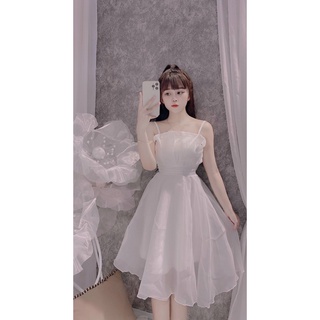 Đầm váy dự tiệc 2 dây dáng xòe Đầm công chúa thiết kế cao cấp xếp ly ngực có mút ngực