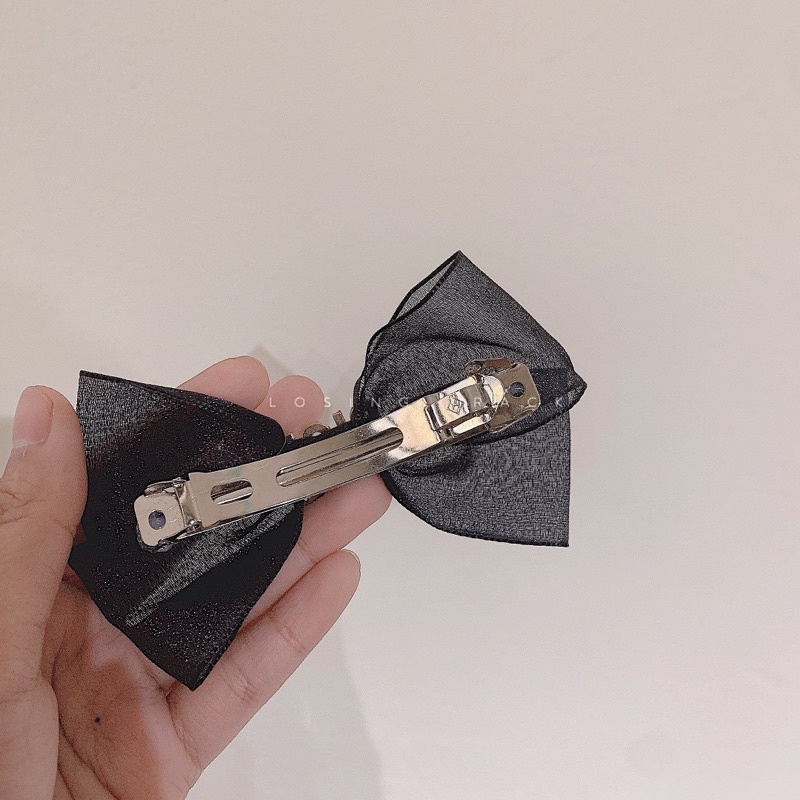 Nơ kẹp tóc voan đơn giản đính chữ đá sang chảnh N46