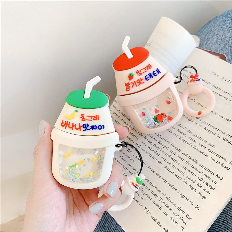 Bao Case Cho Airpods 1/ Airpods 2 Hình Bình Sữa Dâu &amp; Chuối Liquid.