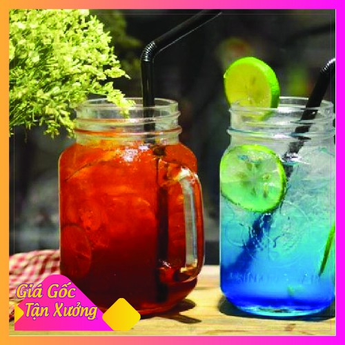 Cốc Thủy Tinh Có Quai 450ml (Nắp Lỗ), Cốc detox thủy tinh có nắp kèm ống hút siêu xinh