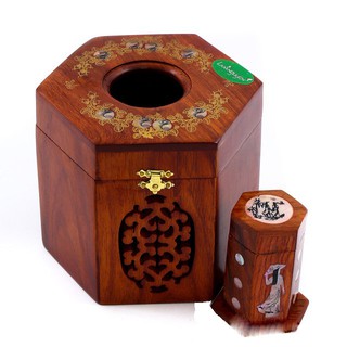 Combo hộp đựng giấy và lọ tăm gỗ trắc Lâm Nguyên