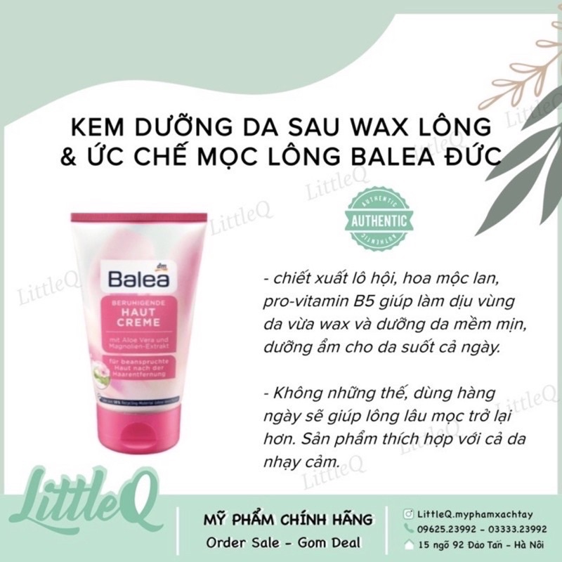 Kem dưỡng sau tẩy lông,wax,cạo lông Balea hàng nội địa Đức, cho da nhạy cảm - 150ml