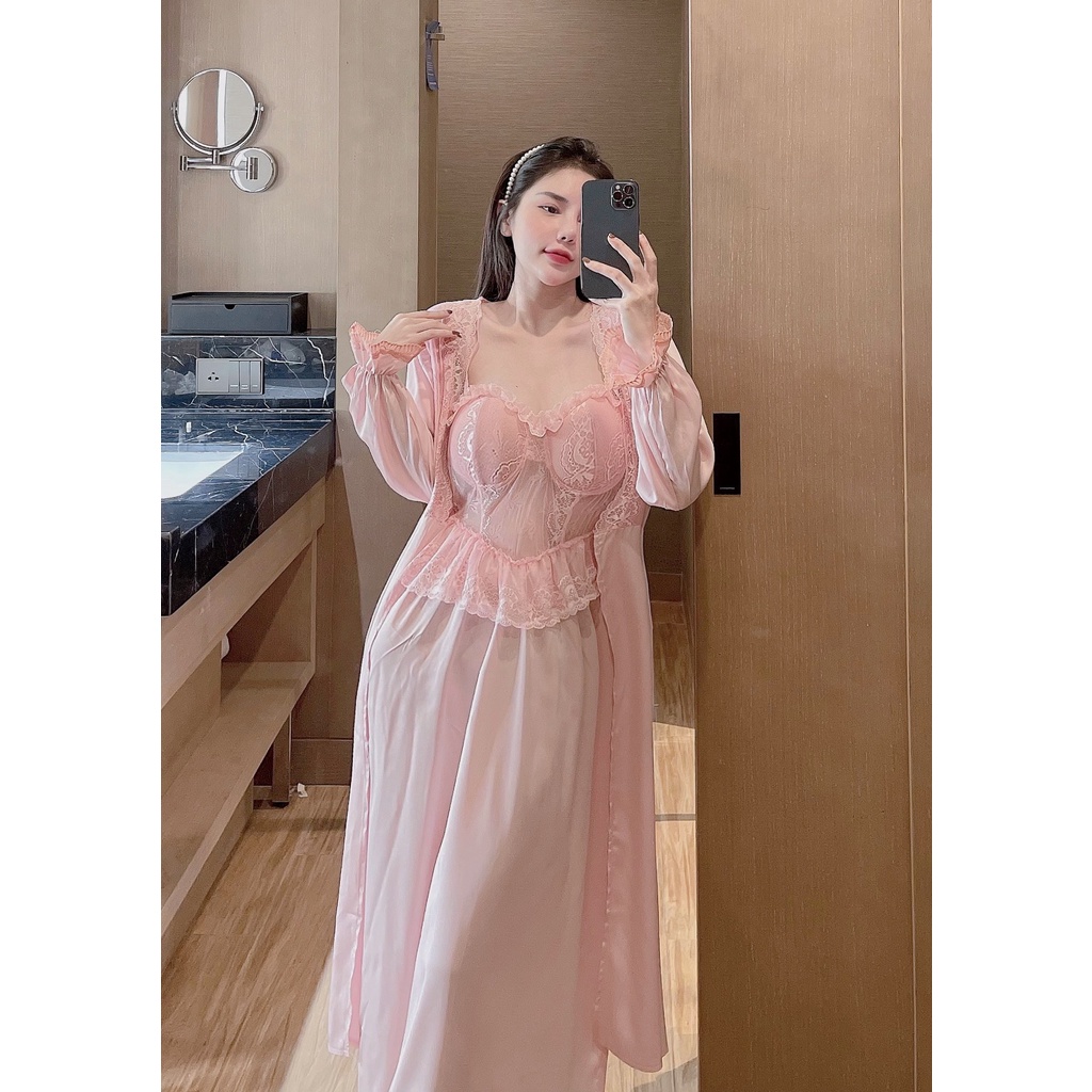 Set đầm choàng  2 dây Sexy dáng dài bèo tiểu thư