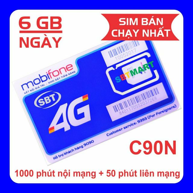 SIM 4G MOBI C90N 4GB/ NGÀY + 1000phút gọi nội mạng + 50 phút liên mạng