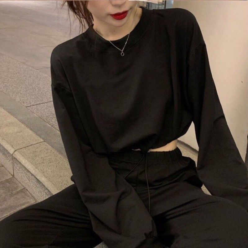 [Mã FATHANG5 giảm 10K đơn 50K] Set thể thao áo croptop tay dài rút dây + quần jogger trơn dài ống bo unisex