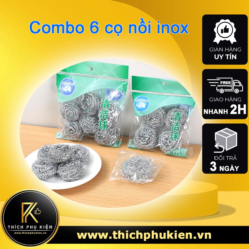 6 Cọ Nồi Inox, Giẻ Sắt Cọ Xoong Nồi, Bùi Nhùi Đánh Xoong Nồi Chống Gỉ Sét