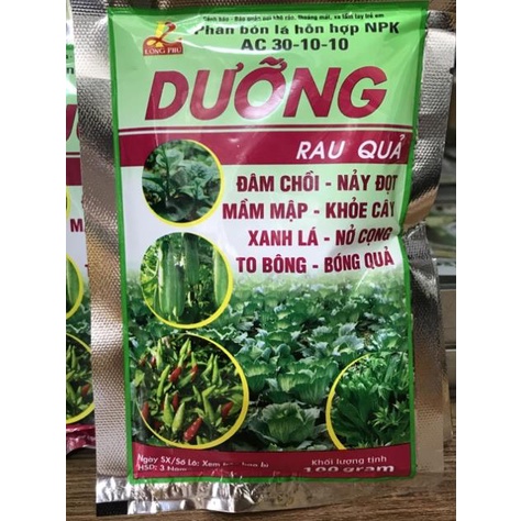 Phân bón lá NPK 30-10-10 DƯỠNG RAU QUẢ Giúp đâm chồi, nảy đọt, bật mầm nhiều | gói 100gr