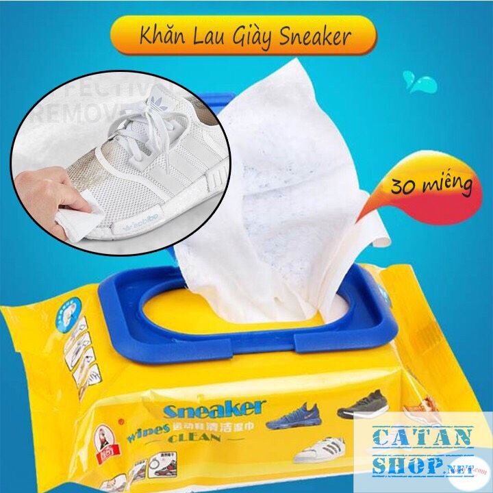 Khăn giấy lau giày *freeship* Giấy lau giầy Sneaker 30 tờ, Dung dịch chuyên lau giày thấm sẵn trong khăn tiện dụng