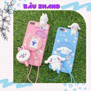 Ốp lưng điện thoại hình thú kèm gương và dây đeo cho iphone