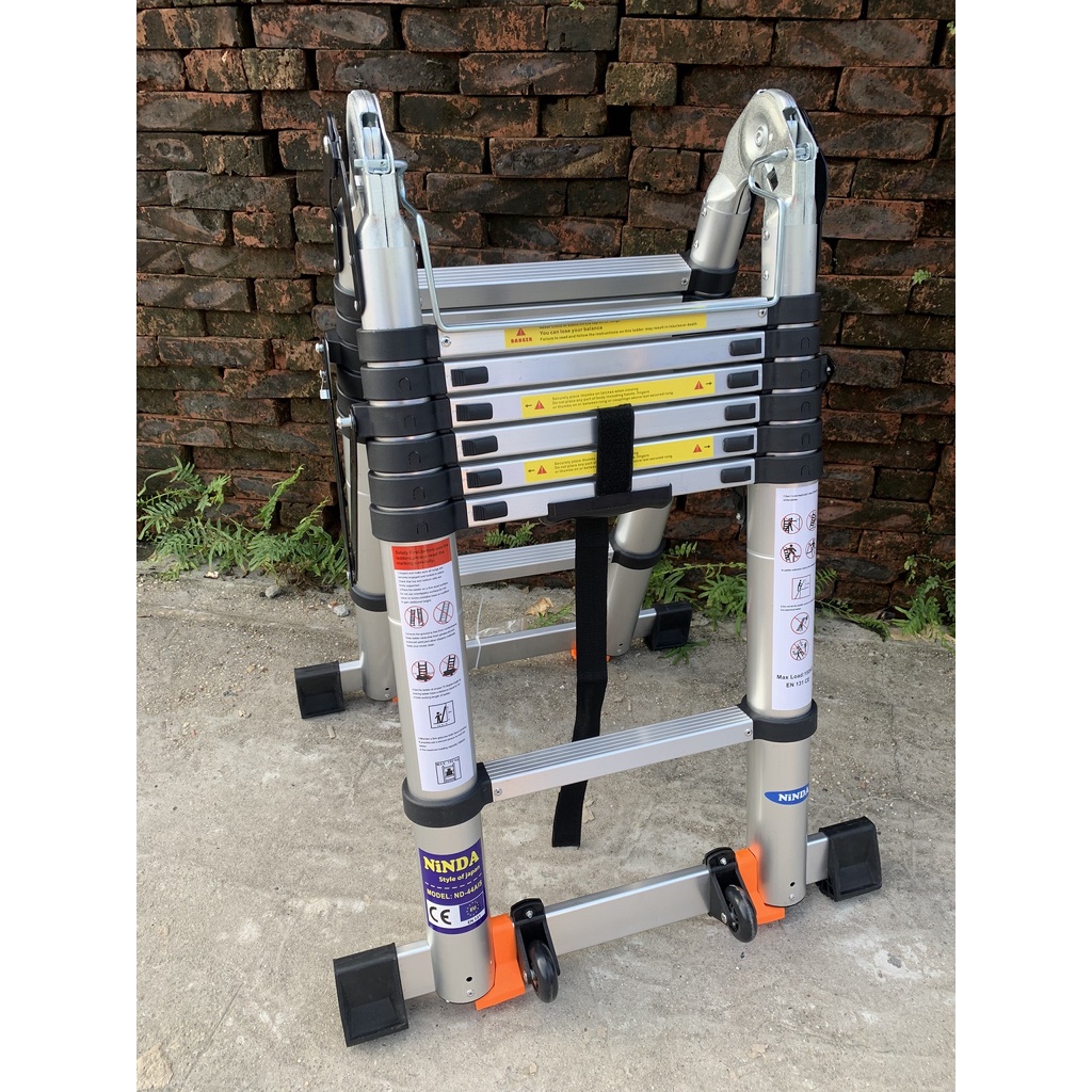 Thang nhôm rút gọn chữ A có bánh xe NiNDA ND-50AIS cao chữ A 2m37, tải trọng 300kg
