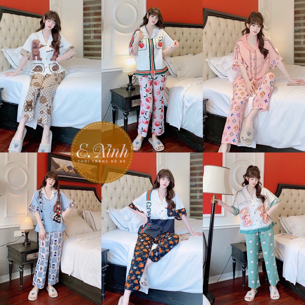 Đồ bộ ngắn tay cánh dơi mặc nhà - Pijama lụa Mango cao cấp - E.xinh