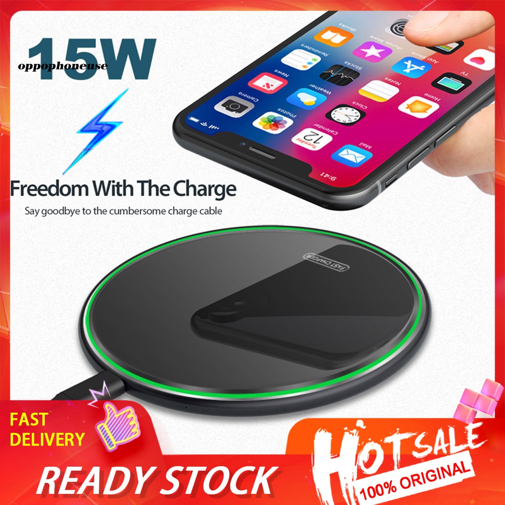 【OPHE】Ultra-thin Round 15W Qi Wireless Charging Pad Phone Charger for Samsung Galaxy